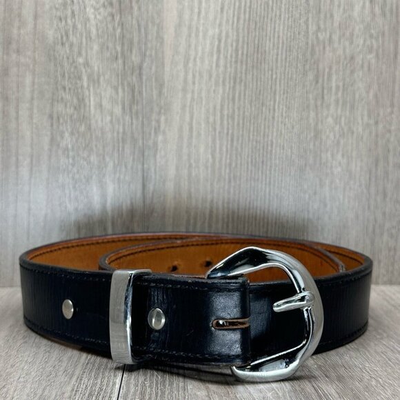 SW Hibdon Belt Mens 41" Leather Works Stainless Steel Buckle Adjustable Black - Picture 2 of 11